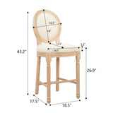 Hengming French Country Wooden Barstools With Upholstered Seating , Beige and Natural,set of 2 W212P185979