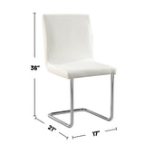 Set of 2 Padded White Leatherette Side Chairs with L-Shape Leg in Chrome Finish B016P156823
