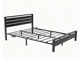 Full Size Metal Wood Platform Bed Frame, 3-Panel Black Wood Grain Headboard with LED Light & 14658083
