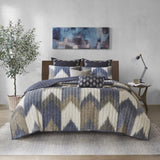3 Piece Printed Cotton Quilt Set Navy King/Cal King B03596530