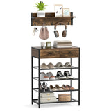 Multifunctional Entryway Storage - 5-Hook Coat Rack 2-Drawer Shoe Stand with 4 Mesh Shelves 31871415