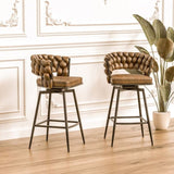 ZUN 28" Technical Leather Woven Bar Stool Set of 2,Black legs Barstools No Adjustable Kitchen Island 97030525