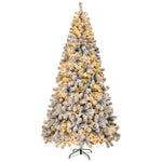 ZUN 8 FT Pre-lit Snow Flocked Christmas Tree, Artificial Hinged Xmas Pine Tree with 1300 Branch Tips, 67753031