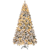 ZUN 8 FT Pre-lit Snow Flocked Christmas Tree, Artificial Hinged Xmas Pine Tree with 1300 Branch Tips, 67753031