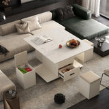 ZUN Modern Lift-Up Coffee Table with 4 Stools Set for Living Room Expandable 1 Hidden Storage + 2 65601144