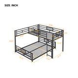 L-shaped Metal Twin over Full Size Bunk Bed, Black N709P196510B