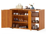 Adjustable Shelf Shoe Cabinet, 2-Door Enclosed 3-Tier Open Storage Organizer for Entryway-Natural 76717019