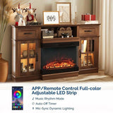 58-inch Deep Walnut Electric Fireplace TV Stand - 2 Lattice Glass Doors, 2 Drawers & Adjustable 11885460