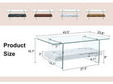 43.3-inch sturdy double-layer coffee table - tempered glass tabletop and table legs, with a W1512P317336