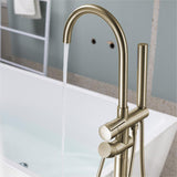 ZUN Floor Mount Bathtub Faucet Freestanding Tub Filler Brushed Gold Standing High Flow Shower Faucets 59626582