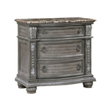 Traditional Style 1pc Luxurious Nightstand of 3 Drawers Marble Top Gray Finish Silver Tipping Wooden B011P186803