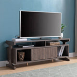 ZUN TV Center Console with Sliding Doors, Storage and Display Shelves, 60 Inch TV Stand - Brown Walnut B107130962