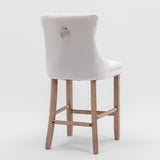 Contemporary Velvet Upholstered Barstools with Button Tufted Decoration and Wooden Legs, and Chrome W1143P177584