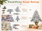 4FT Flocked Christmas Tree in Cup Pot, 211 PVC Tips, 120 Warm White Lights with 8 Modes & Remote, US 19756908