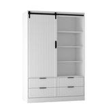 ZUN Tall Bedroom Armoire Wardrobe Closet Clothing Storage Cabinet with Hanging Rod Barn Door Drawers 91492450