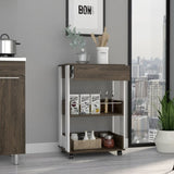 Verona Kitchen Cart, Three Shelves, Four Casters -White / Dark Walnut B20092116