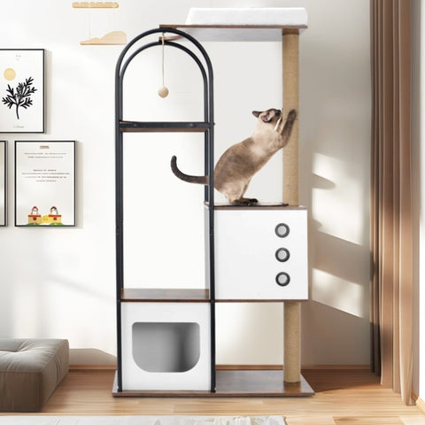 ZUN cat climbing frame,Cat Tree,Modern Cat Tower, Multi-Level Cat Condo with 1 Caves,2 Scratching W1687P181875