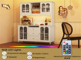 73 Inch White Kitchen Pantry Cabinet with Customizable LED Lights & Built-in Charging Station 40812631