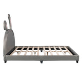 Full Size Upholstered Leather Platform Bed with Rabbit Ornament, Gray WF299139AAE