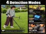 Black Metal Detector, IP67 Waterproof Coil & 4 Detection Modes, 10" Max Detection Depth 65329474