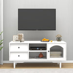 ZUN Living Room White TV Stand with Drawers and Open Shelves, A Cabinet with Glass Doors for Storage W28265031