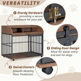 GO 44'' Heavy Duty Large Dog Furniture for Large Medium Dog with Lockable Wheels, Wooden Dog WF323360AAD