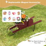 ZUN 2 In 1 Wheelbarrow Planter,Wooden Wagon Planter with 9 Magnetic Accessories for Garden Yard 42531482