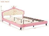 Full Size Lovely Crown Fantasy PU Leather Princess Bed with Tufted Headboard, PinkCream 47837791
