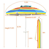 7.2 Feet Outdoor Beach Umbrella with Tilt Mechanism 49206287