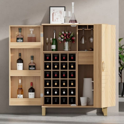 ZUN 42.5" Modern Home Bar Cabinet Carved Wine Cabinet with Storage WF325260AAX