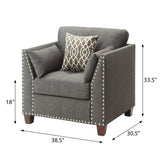 Light Charcoal Flared Arms Chair with Accent Pillows B062P182692