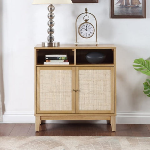 ZUN Buffet Cabinet with Storage,Storage Cabinet with Natural Rattan Decorated Doors,Rattan Cabinet with W1998128705