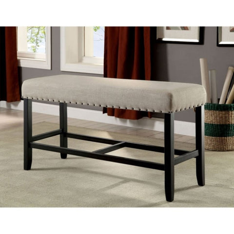 ZUN Rustic Charm Beige Linen Like Fabric 1pc Counter Height Bench Dining Room Furniture Nailhead Trim B011P190158