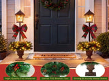 2 Pack Pre-Lit Christmas Lamp Post Decor, Lighted Xmas Urn with Plaid Bow, Pine Cones & Red Berries, N710P523030Z