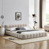 Queen Size Upholstered Bed Frame Thick Fabric, Chenille Fabric Grounded Queen Size Platform Bed 09509443