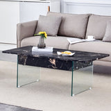 ZUN Multifunctional Lift Top Coffee Table -Black Marble Pattern, Essential for Modern Homes.Tempered W2920P226077