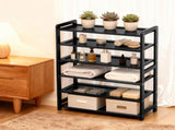 6-layer flat bamboo shoe rack, 68*25*89cm, black 03654485