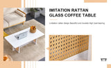 ZUN Chinese style white solid wood and imitation rattan coffee table, Rectangular solid wood coffee W1512P245681