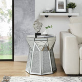 ZUN Drum style coffee table with mirror crystal inlay, polygonal silver decorative table, modern design W1005P190409