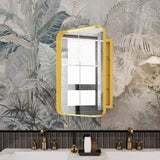 16x24 Inch Recessed Metal Framed Medicine Cabinet Mirror and Adjustable Shelves Wall Mirror W1435P191606