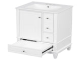 24" Bathroom Vanity with Sink and Drawers, White Freestanding Vanity Cabinet with Ceramic Top and 00086938