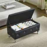 Upholstered Storage Ottoman Bench For Bedroom End Of Bed Faux Leather Rectangular Storage Benches W2268P146691
