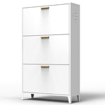 ZUN 3 Drawer All Steel Shoe Cabinet, Freestanding Shoe Rack Storage Organizer with Flip Door, Modern W1779109614