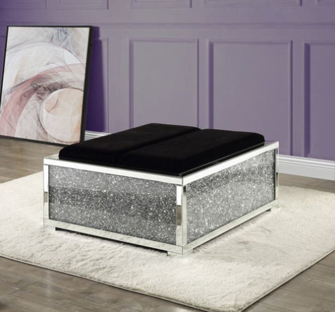 ZUN ACME Noralie OTTOMAN W/STORAGE Mirrored & Faux Diamonds AC00531