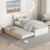 Modern Twin Bed Frame For White High Gloss Headboard and Footboard With Light Oak Trundle W697131327