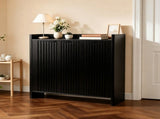 Black Entryway Shoe Storage Cabinet with Slatted Doors, Modern Wooden Hallway Console Table with Top W3417P524611