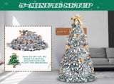 6 FT Snow Flocked Pre-lit Artificial Pop Up Christmas Tree with 100 Warm Lights and Golden Ornaments 90946157