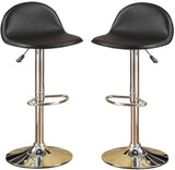 ZUN Black Faux Leather Stool Adjustable Height Chairs Set of 2 Chair Kitchen Island Stools Chrome Base B01149813