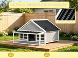Wooden Dog House with Porch, Outdoor Weatherproof Dog House with Tilt Roof, Front Door and Windows, 63944571
