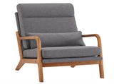 High Back Solid Wood Armrest Backrest Iron Frame Linen Indoor Leisure Chair Dark Grey 26834411